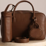 סט תיק עגלה לונה חום עם נרתיק בקבוק תואם